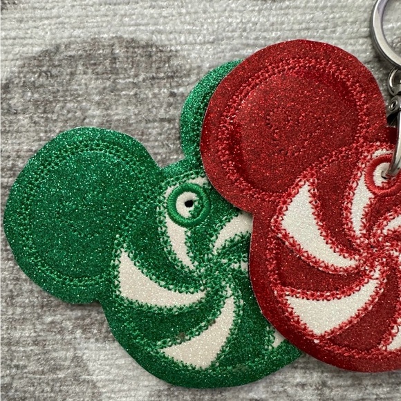 Disney Red and Green Mickey Mouse peppermint bag charm Keychain set of two - Picture 3 of 4